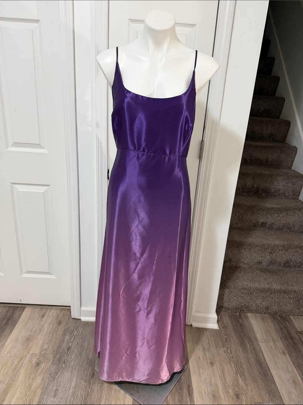 Nadine Formal Satin Ombre Purple Maxi Slip Dress with Spaghetti Straps Size 19